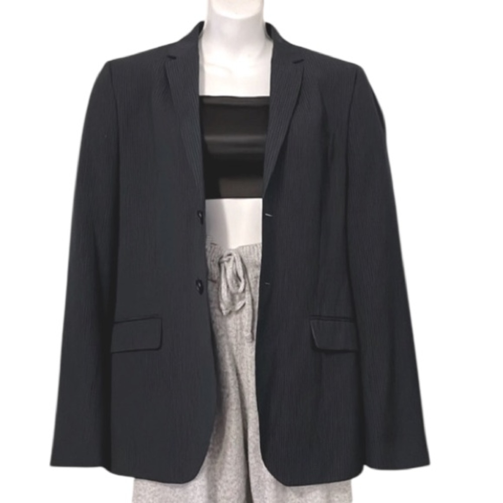 H&M Mens Dark Navy Blue Pinstriped Blazer Suit Jacket Sz 36R